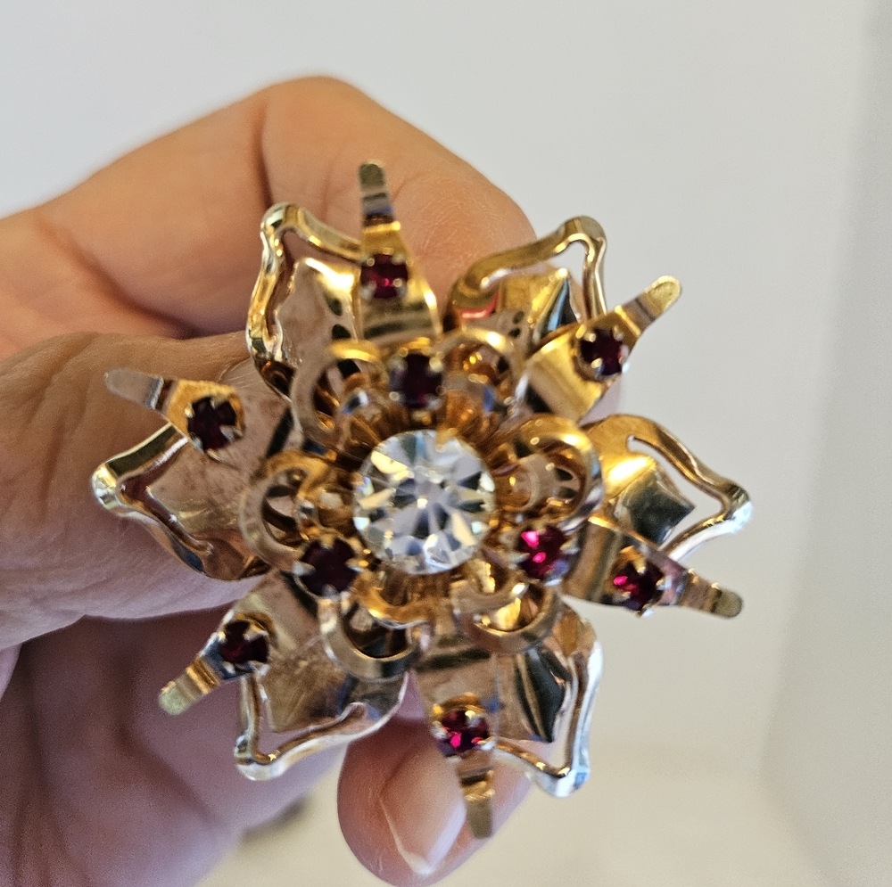 Vintage red/clear prong set rhinestones pendant
